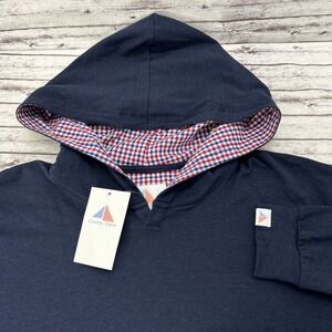 Coastal Crew Cape Cod Deckhand Hoodie Navy Blue Men's Large Gingham Lining NWT